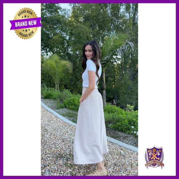 Maxi Skirt Smocked Elastic High Waist Boho Swing Pleated Long with Pockets - Picture 7 of 8